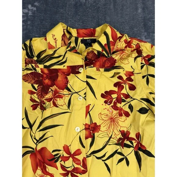 Ios Womens Jacket Size L Yellow Floral Button-Down Long Sleeves - Picture 4 of 8